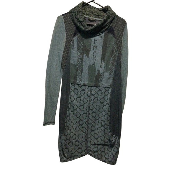 Armada Gray Tunic Dress Long Sleeve Abstract Pattern Cowl Neck - Women's size 2 - Picture 1 of 6